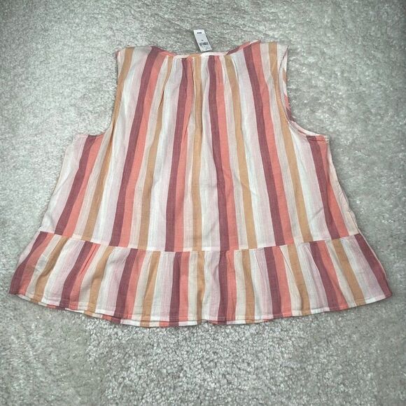 Gap Sleeveless Peplum Top Peach Multi Stripe NEW - Picture 3 of 9